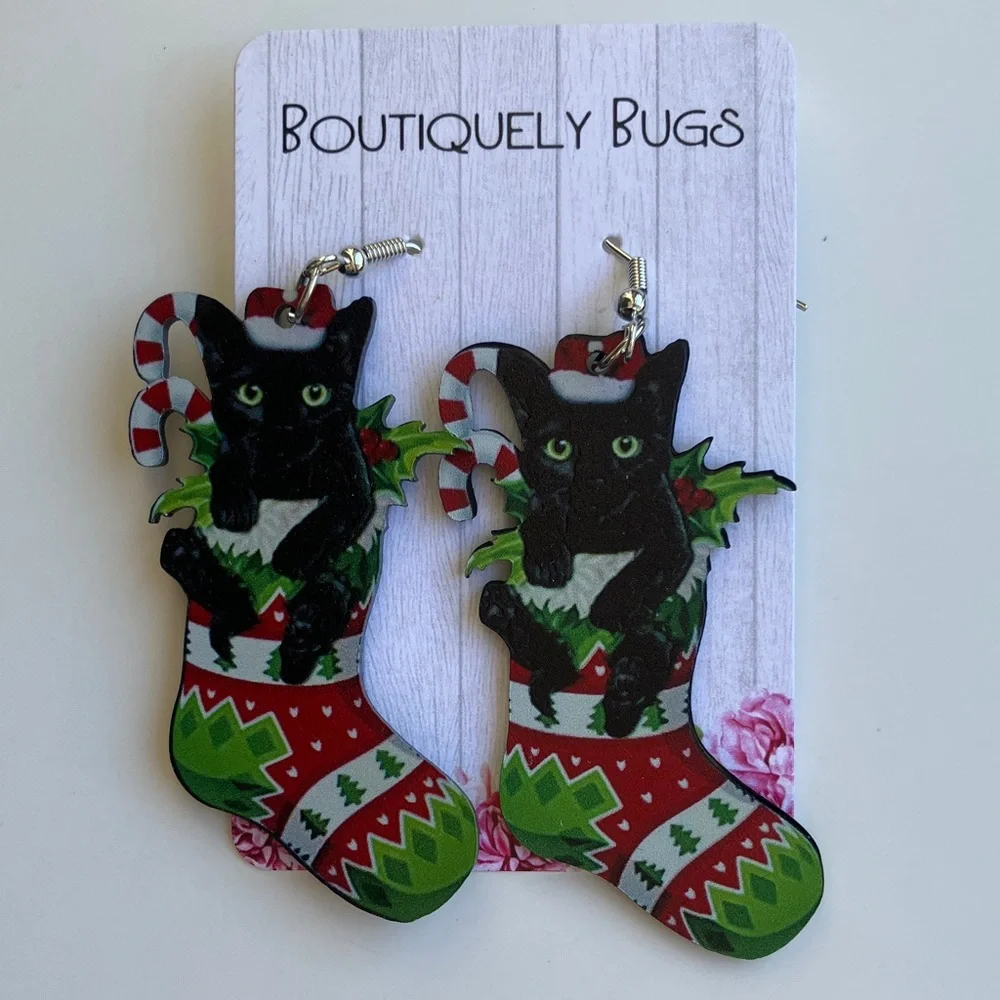 2” Holiday Kitty in Colorful Holiday Stocking .New.